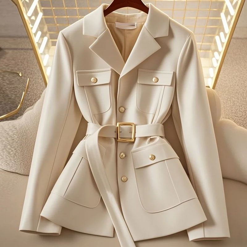 Damen Modischer Blazer mit Taillengürtel und Taschen Echo Archiv