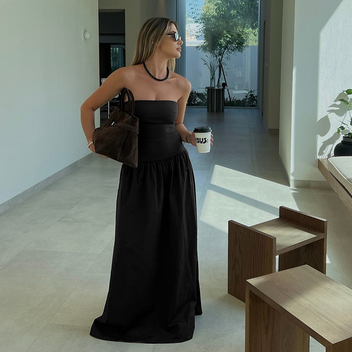 Damen elegantes Bandeau-Maxi-Kleid mit schwingendem Rock und elastischem Bund Echo Archiv