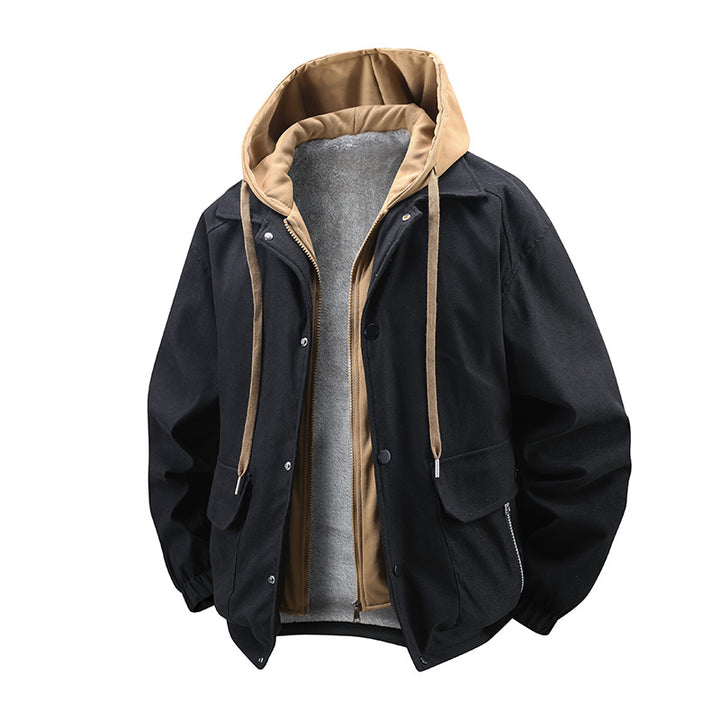 Herren  geschichtete Kapuzen Utility Parka Jacke mit kontrastierender Kapuze Innenfutter Klappe und Reißverschlusstaschen Echo Archiv