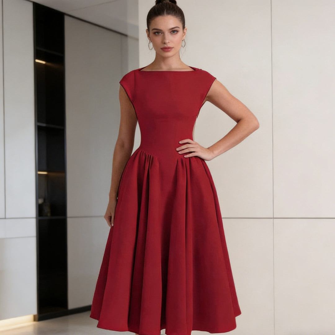 Damen Elegantes A-Linien Kleid mit breitem Saum und tailliertem Oberteil Echo Archiv