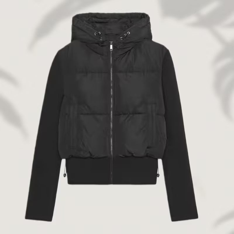 Damen Kurz geschnittene Hybrid-Steppjacke mit Kapuze, Rippbündchen und Tunnelzug Echo Archiv