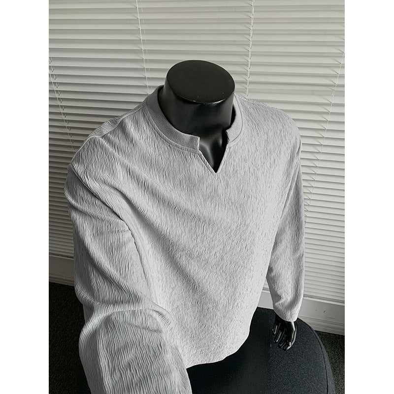 Herren Feinstrukturiertes Langarmshirt mit Stehkragen und V‑Einsatz Echo Archiv