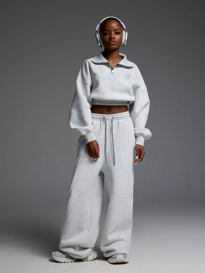Damen nan kurzes Half-Zip Sweatshirt-Set mit hochtaillierter weiter Lounge-Jogginghose Echo Archiv