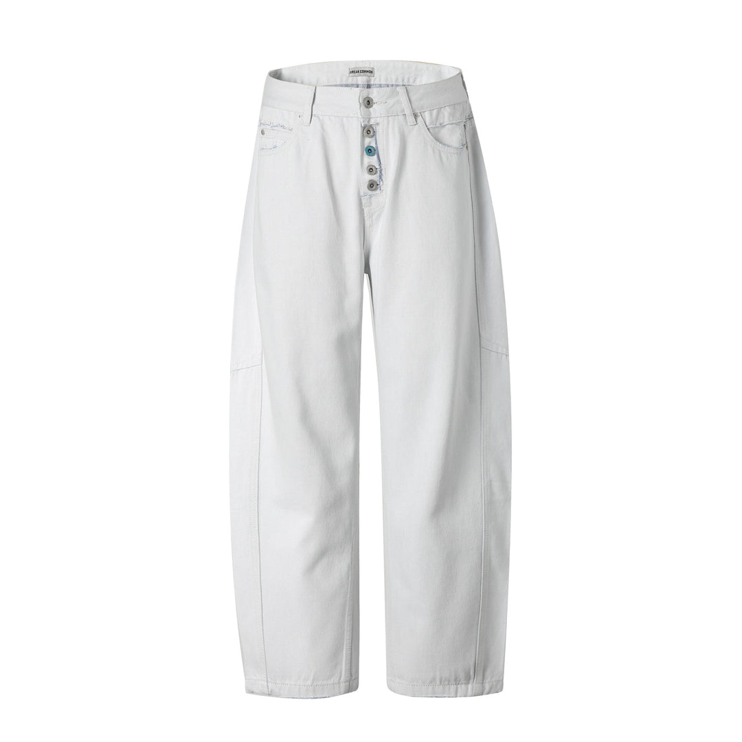 Damen Hochtaillierte Relaxed-Fit-Jeans mit sichtbarer Knopfleiste und Cargo-Seitennähten Echoarchiv