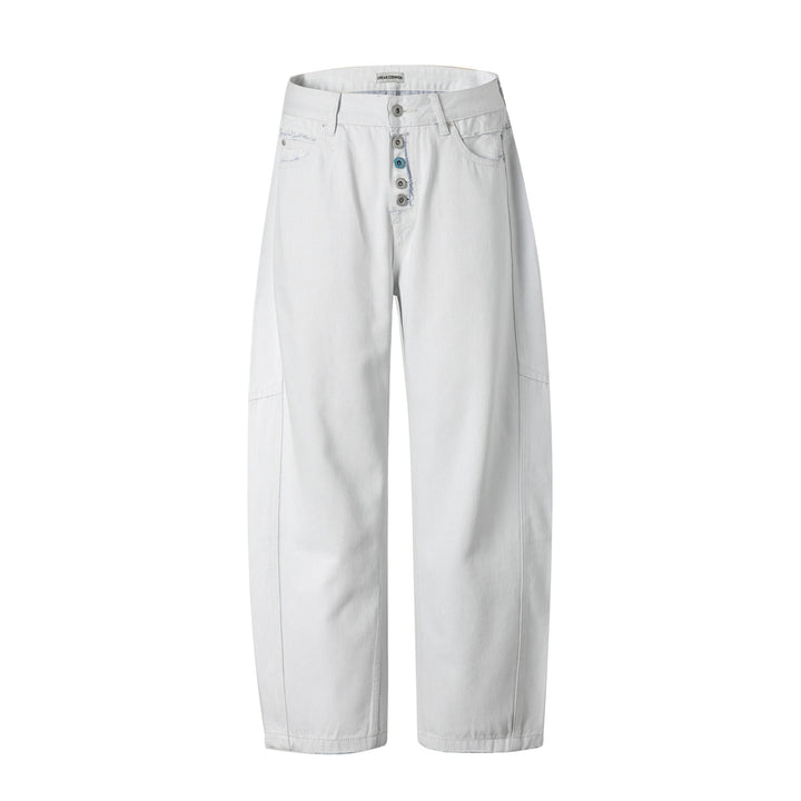 Damen Hochtaillierte Relaxed-Fit-Jeans mit sichtbarer Knopfleiste und Cargo-Seitennähten Echoarchiv