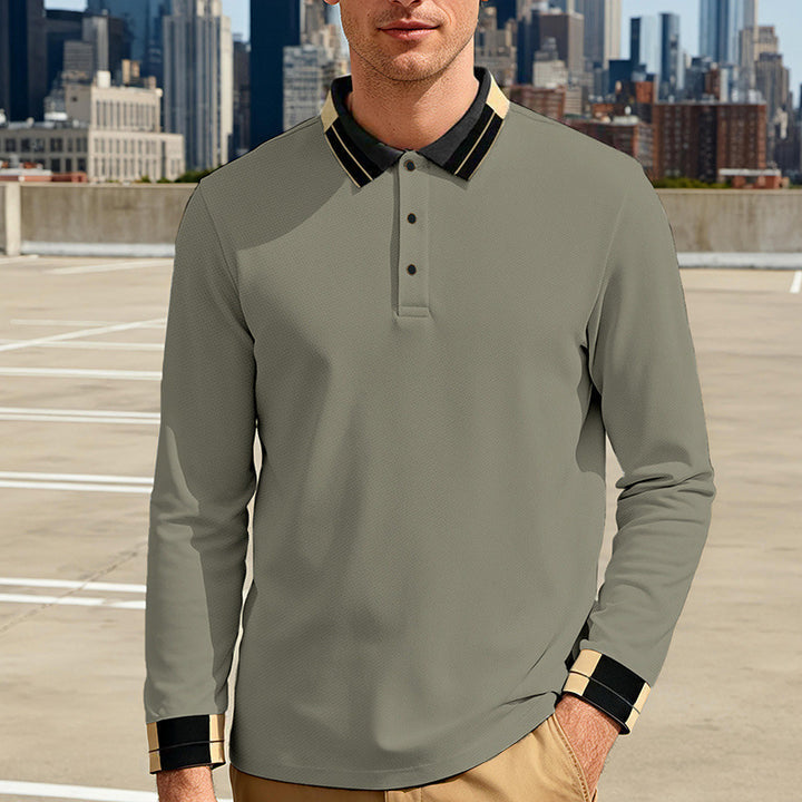 Herren nan langärmeliges Poloshirt mit Kontrastkragen und gerippten Manschetten Echo Archiv
