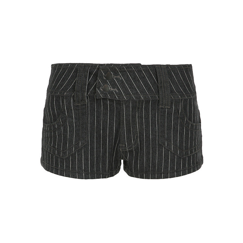 Damen Designer Denim-Shorts mit Streifenmuster und taillierter Passform Echo Archiv