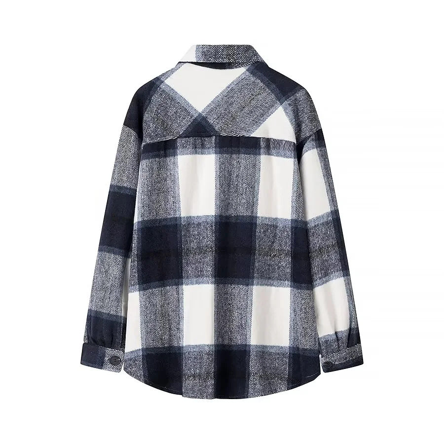 Damen nan kariertes Overshirt im Shacket‑Stil mit aufgesetzten Brusttaschen Echo Archiv