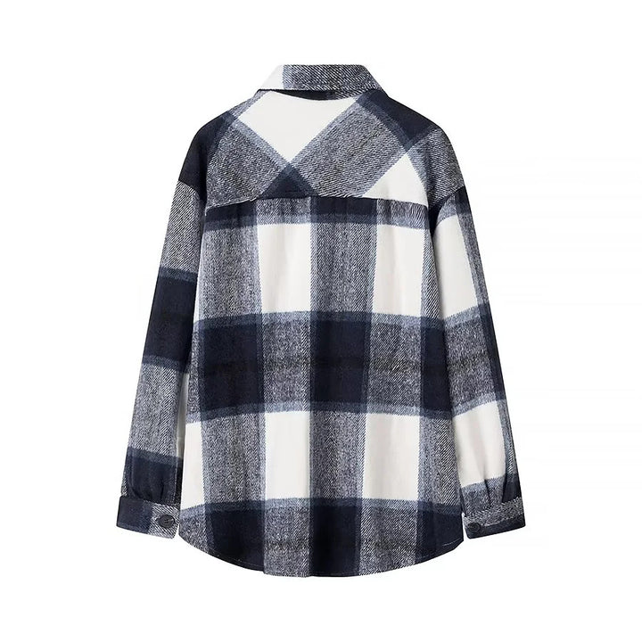 Damen nan kariertes Overshirt im Shacket‑Stil mit aufgesetzten Brusttaschen Echo Archiv