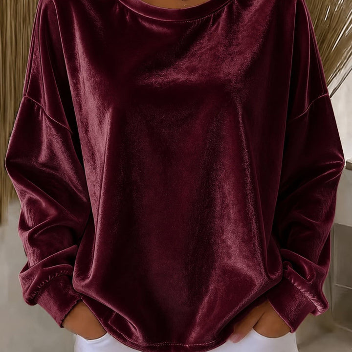 Damen Samt-Oversize-Sweatshirt mit Rundhalsausschnitt und eingesetzter Schulter Echoarchiv