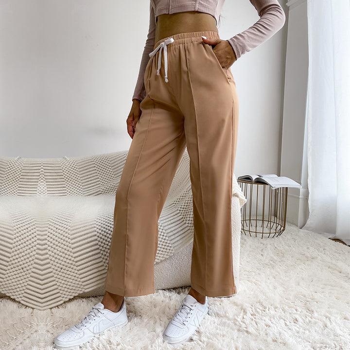 Damen Relaxed-Hose mit Elastikbund, Kordelzug und Bügelfalte Echoarchiv