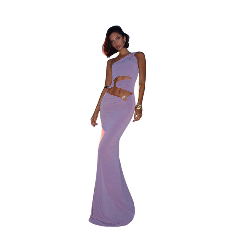Damen Elegantes One-Shoulder-Maxikleid mit Raffungen und metallischem Detail Echo Archiv