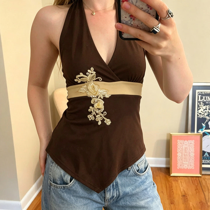 Damen eleganter Halter-Badeanzug mit luxuriösen Stickereien Echo Archiv