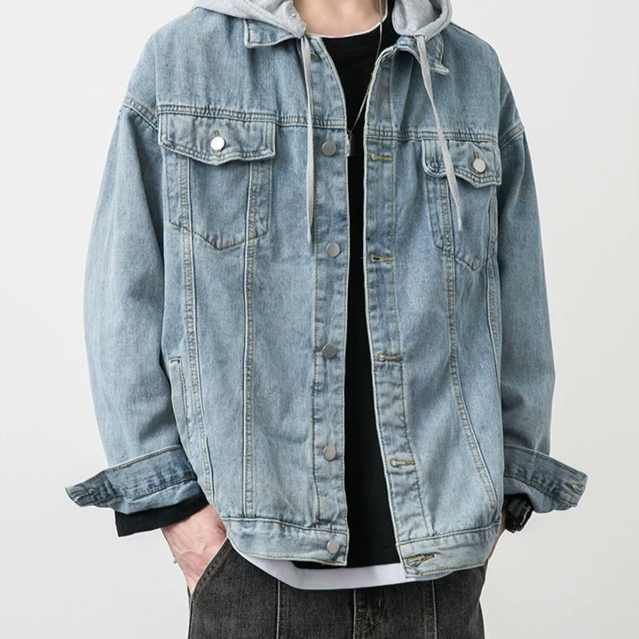 Herren Lässige Denimjacke mit integriertem Hoodie Echoarchiv
