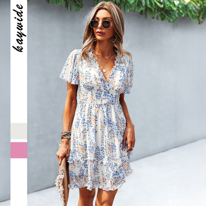 Damen Wickelkleid mit floralen Details und luftigen Ärmeln Echo Archiv