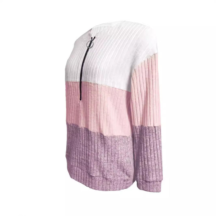 Damen nan gerippter Longpullover mit Ringreißverschluss und Colorblock-Struktur Echo Archiv