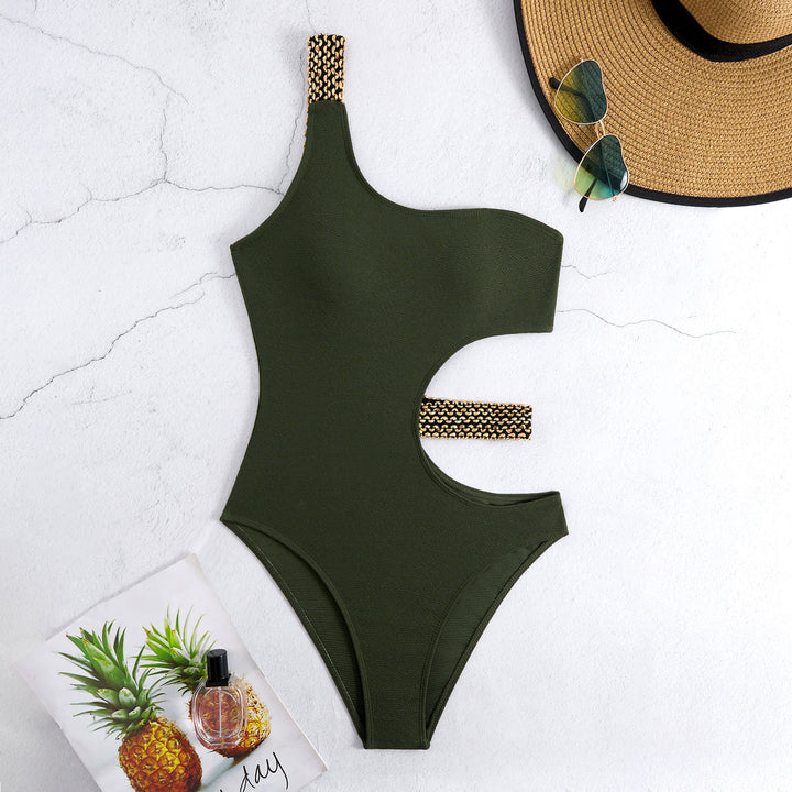 Damen Einteiliger Badeanzug mit asymmetrischem Cut-Out und modischen Kettenakzenten Echo Archiv
