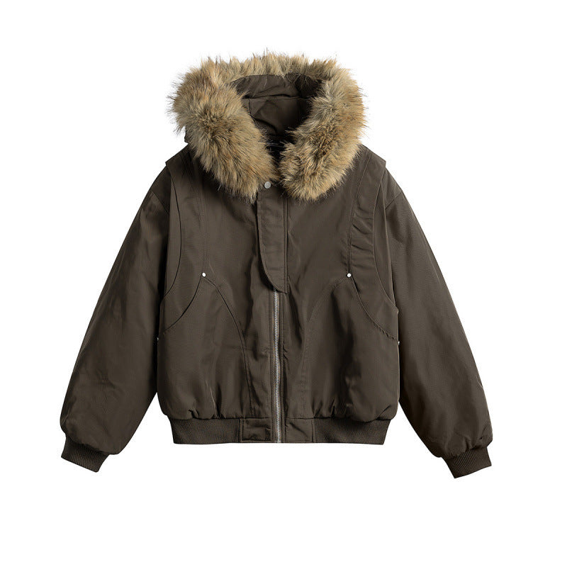 Damen Kurze isolierte Field-Bomberjacke mit Kapuze und abnehmbarem Kunstfellbesatz Echo Archiv