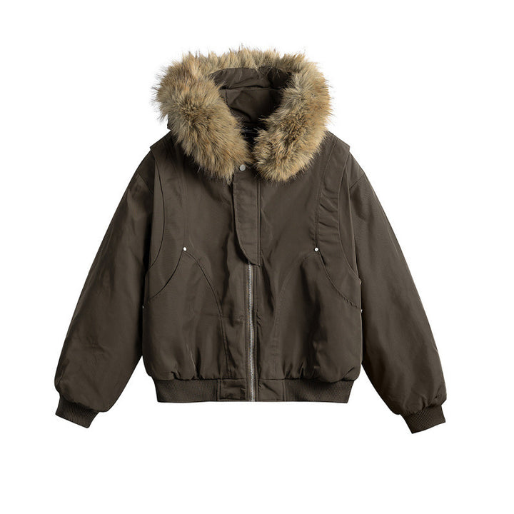 Damen Kurze isolierte Field-Bomberjacke mit Kapuze und abnehmbarem Kunstfellbesatz Echo Archiv