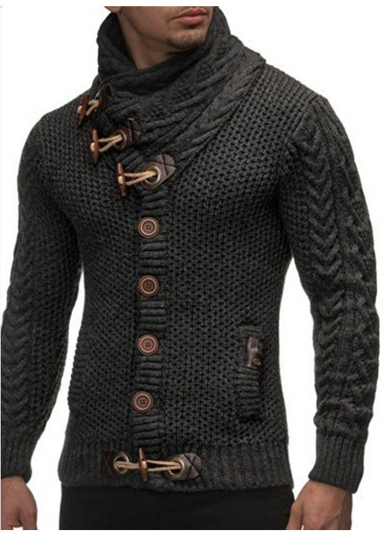 Herren Strickjacke mit asymmetrischem Kragen und einzigartigem Knopfdesign Echoarchiv
