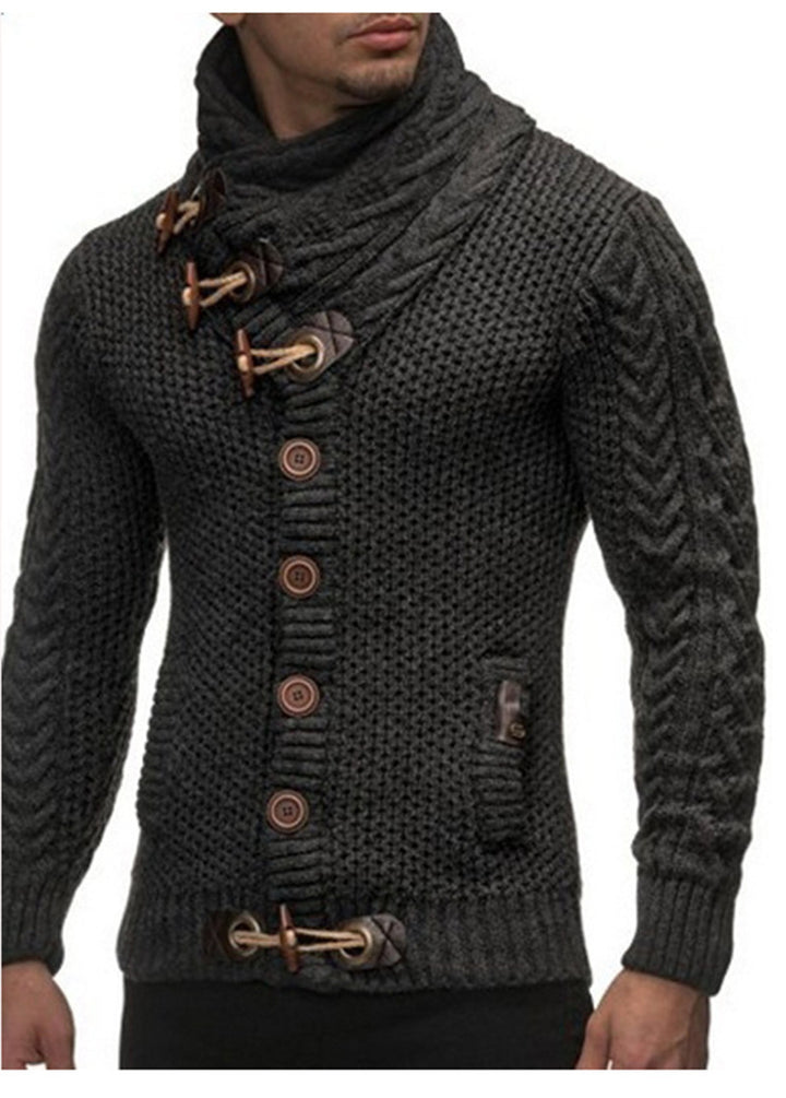 Herren Strickjacke mit asymmetrischem Kragen und einzigartigem Knopfdesign Echoarchiv