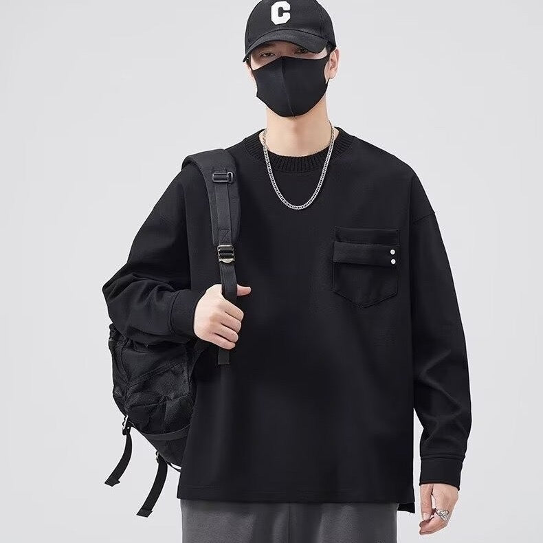 Herren lässiges Langarmshirt mit praktischer Brusttasche Echoarchiv
