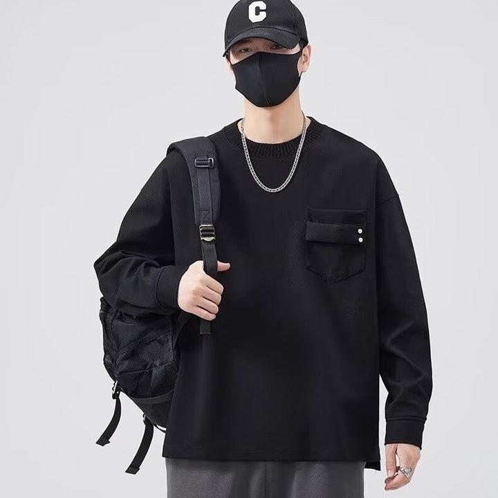 Herren lässiges Langarmshirt mit praktischer Brusttasche Echoarchiv