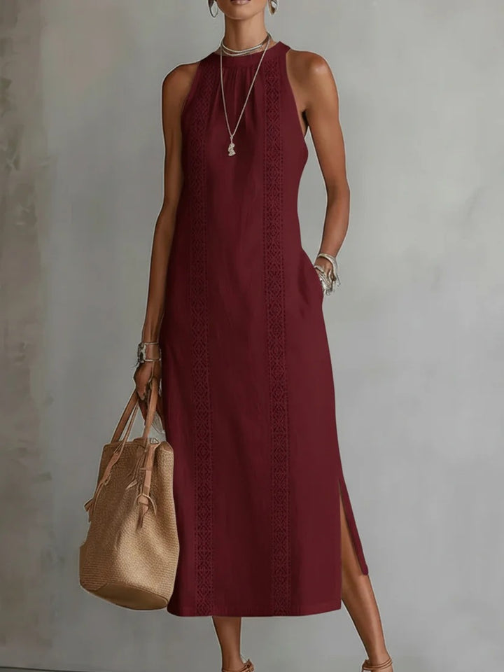 Damen Elegantes Sommer-Maxi-Kleid mit Spitzenapplikation und seitlichem Schlitz Echo Archiv