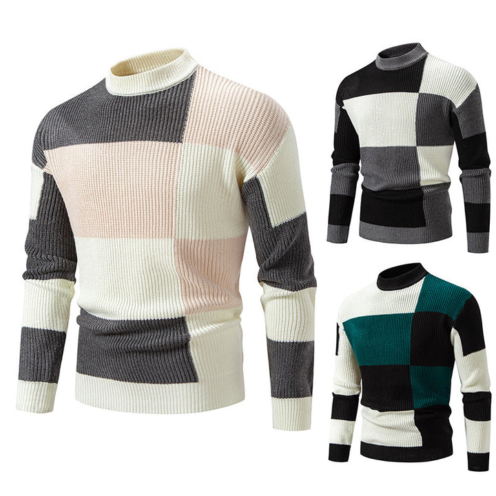 Herren modischer Rollkragenpullover mit strukturiertem Karomuster Echoarchiv