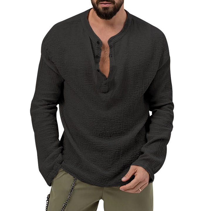 Herren Langarmshirt mit Knopfdetail und strukturierter Oberfläche Echoarchiv