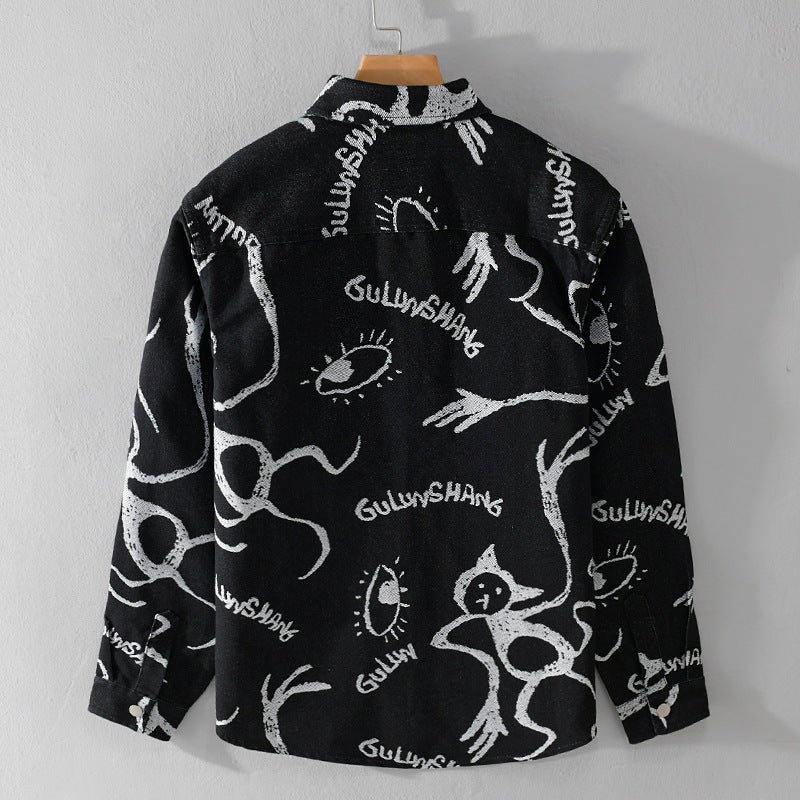 Herren Overshirt mit grafischem Doodle‑Print, Druckknopfverschluss und Brusttasche Echoarchiv