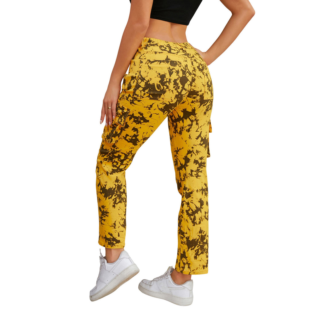 Damen Cargo-Hose mit Tie-Dye-Muster, hoher Bund und aufgesetzten Taschen Echo Archiv