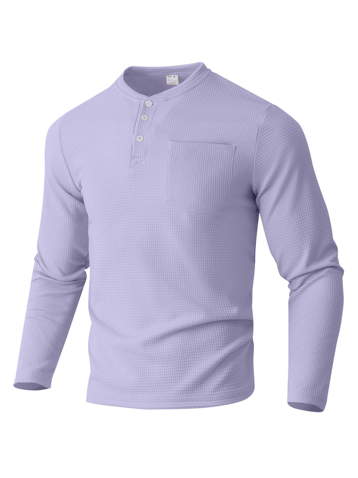 Herren Langarm Henley mit Waffelstruktur und Brusttasche thermisches Langarmshirt – Marzano
