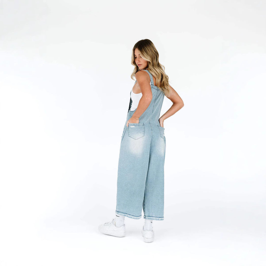 Damen nan lässige verwaschene Latzhose aus Jeansstoff mit Rissen und weitem Bein Echo Archiv