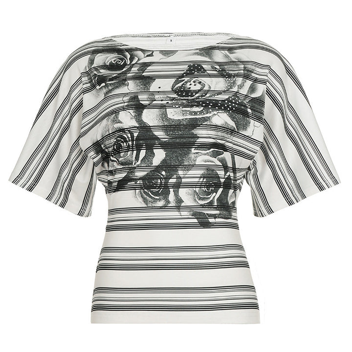 Damen Oversized T-Shirt mit floralem Streifenmuster und eleganter Passform Echo Archiv