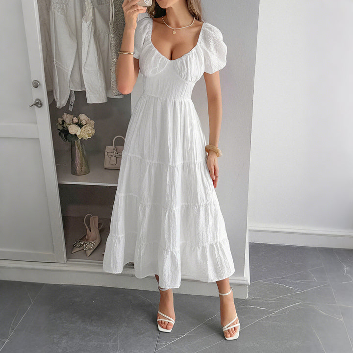 Damen Boho Maxikleid mit Puffärmeln undlagenanpassbarem Schnitt Echo Archiv