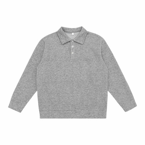 Unisex Feinstruktur-Polokragenpullover mit halber Knopfleiste und geripptem Saum Echoarchiv