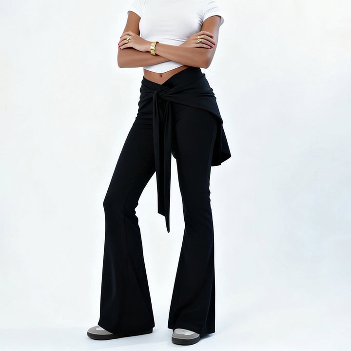 Damen nan ausgestellte Palazzohose mit Wickelrock-Overlay, hohem Bund und Bindegürtel Echo Archiv