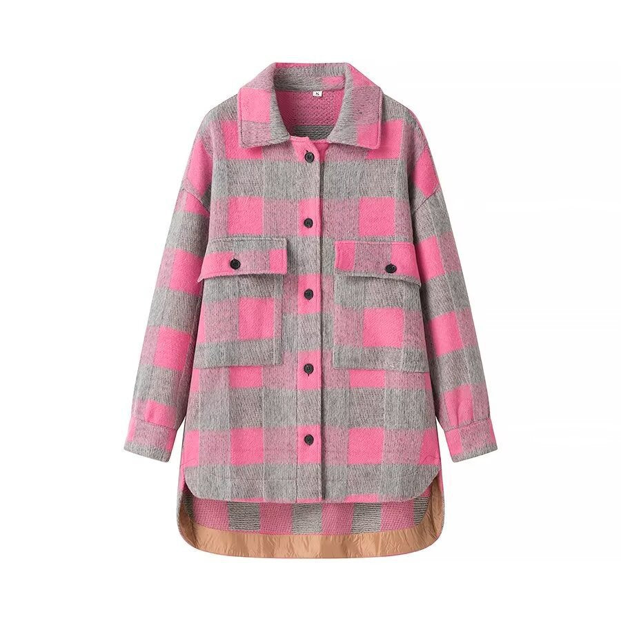 Damen Oversize-Karo‑Teddyjacke mit verlängertem Rückenteil und aufgesetzten Brusttaschen Echo Archiv