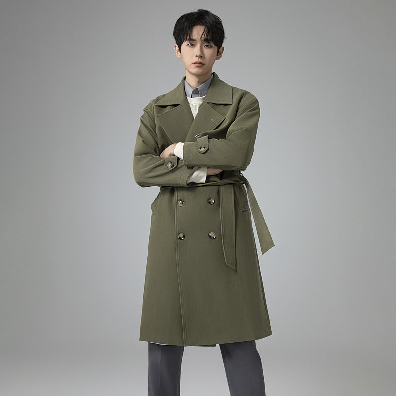 Herren Oversized Doppelreihiger Wollmix-Trenchcoat mit Schalkragen und Überschlagblende Echoarchiv