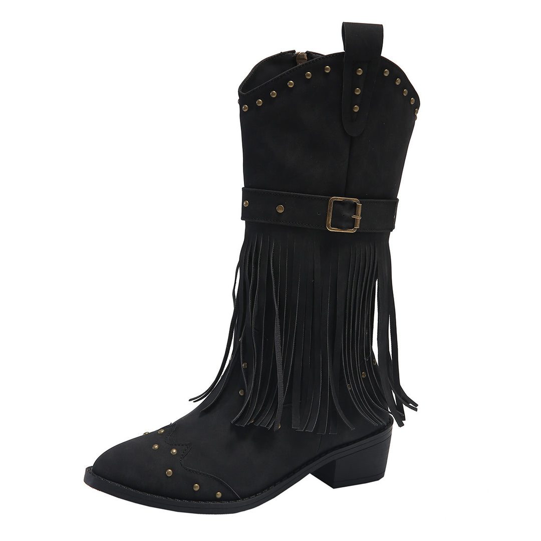 Damen nan Westernstiefel mit Fransen Nieten und Schnallenriemen Echo Archiv