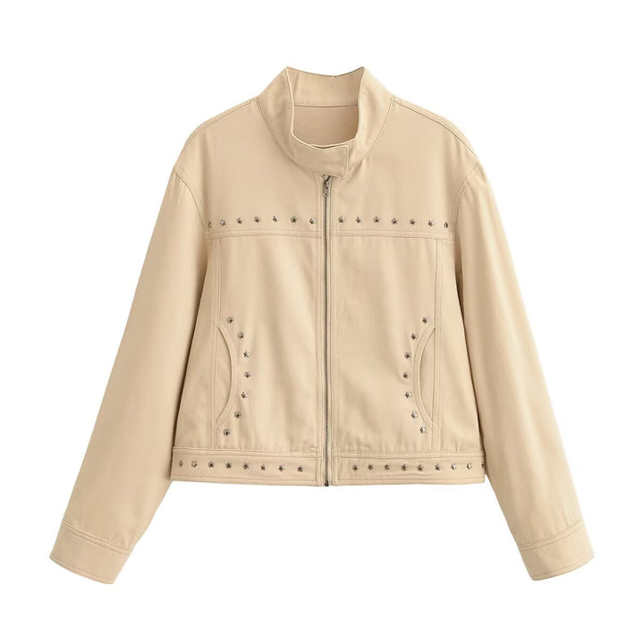 Damen Kurzjacke aus Kunstleder mit Nietenbesatz und Stehkragen Echo Archiv