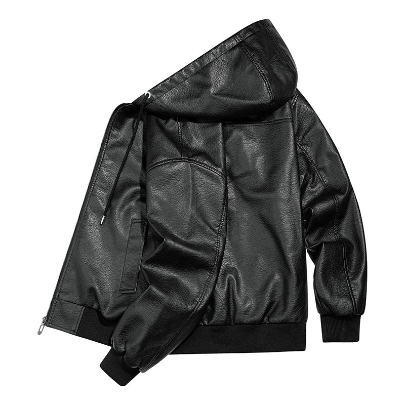 Herren Lässige Lederjacke mit Kapuze Echo Archiv