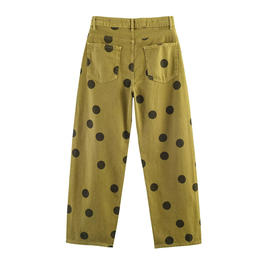 Damen Locker geschnittene High-Waist Geradehose mit großen Polka-Dots Echo Archiv