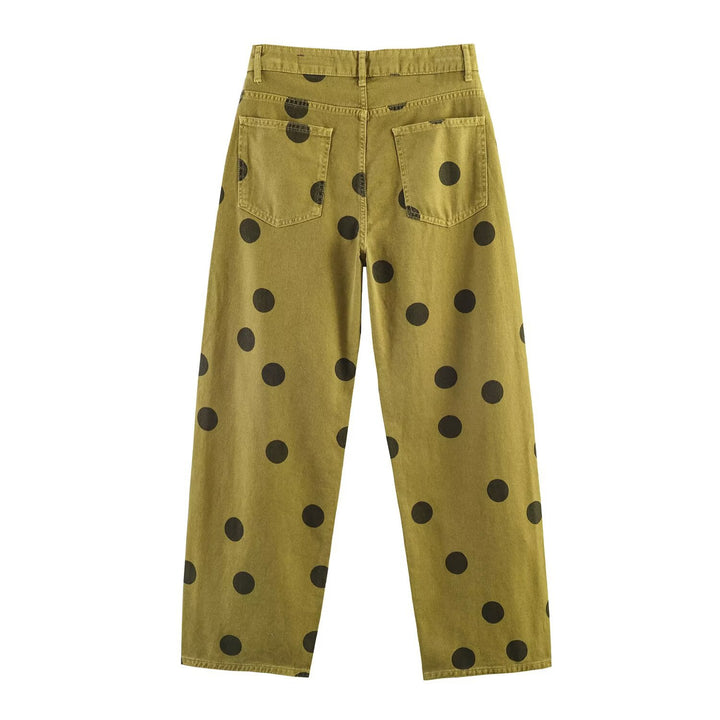 Damen Locker geschnittene High-Waist Geradehose mit großen Polka-Dots Echo Archiv