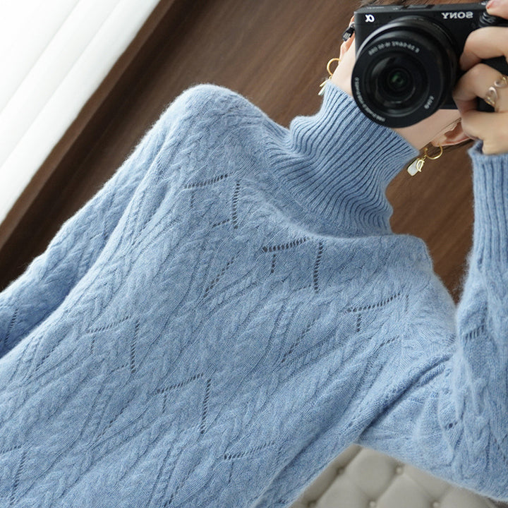 Damen Weicher Mohair‑Optik Oversize‑Rollkragenpullover mit Ajour‑Zopfstruktur Echoarchiv