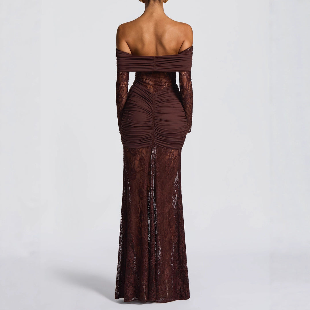 Damen Elegantes Spitzen-Maxikleid mit elegantem Off-Shoulder Design und Raffungen Echo Archiv