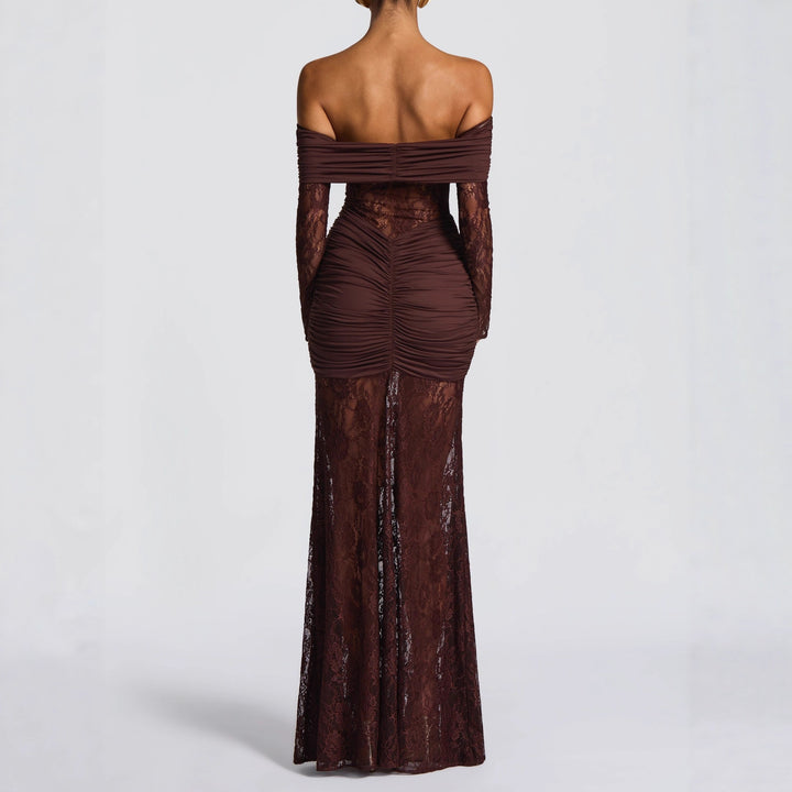 Damen Elegantes Spitzen-Maxikleid mit elegantem Off-Shoulder Design und Raffungen Echo Archiv