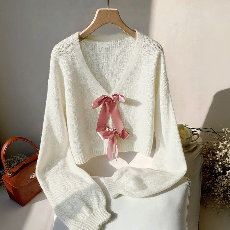 Damen Cropped Strickpullover mit Schleifen Echo Archiv