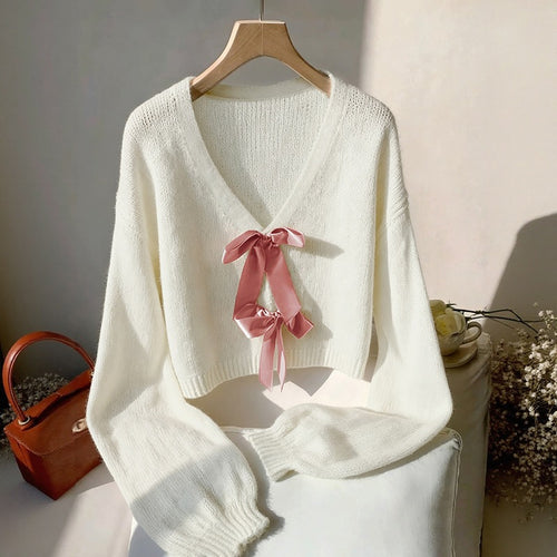 Damen Cropped Strickpullover mit Schleifen Echo Archiv